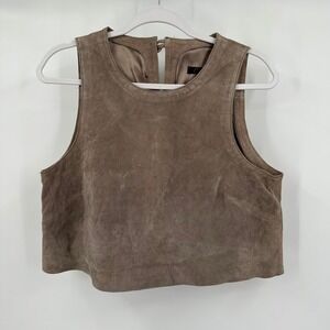 Womens Boho Hippie Suede Cropped Top Size 14 Western Festival Earthy Brown